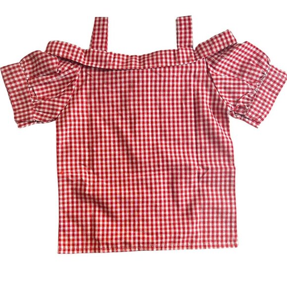 Mud Kingdom Red Gingham Cotton Shirt Girls Size 6/8 (130) Cold‎ Shoulder Buttons - Picture 2 of 5